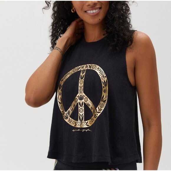 SPIRITUAL GANGSTER Peace Crop Muscle Tank Top M Black Gold Graphic Cotton Blend - Picture 4 of 11